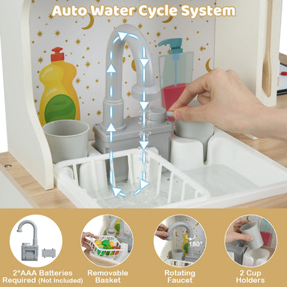 Wooden Corner Kitchen Playset with Working Faucet and Realist Sounds-Beige