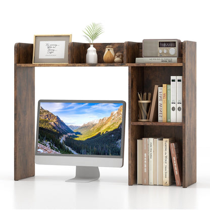 Wooden Desk Bookshelf with 4 Shelves and Open Back Compartment-Rustic Brown