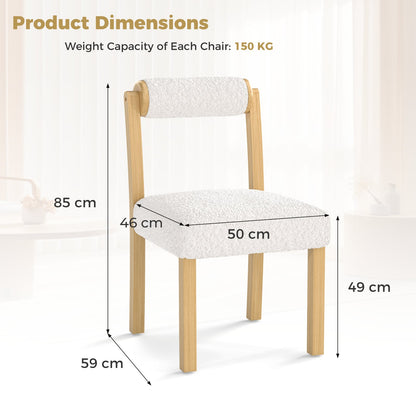 Wooden Dining Chair Set of 2 Faux Sherpa Upholstered Kitchen Chairs-White