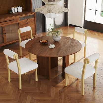 Wooden Dining Chair Set of 2 Faux Sherpa Upholstered Kitchen Chairs-White