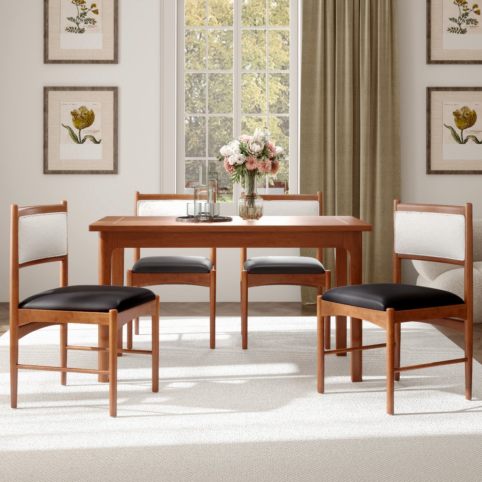 Wooden Dining Chair with Rubber Wood Frame Set of 2-Walnut
