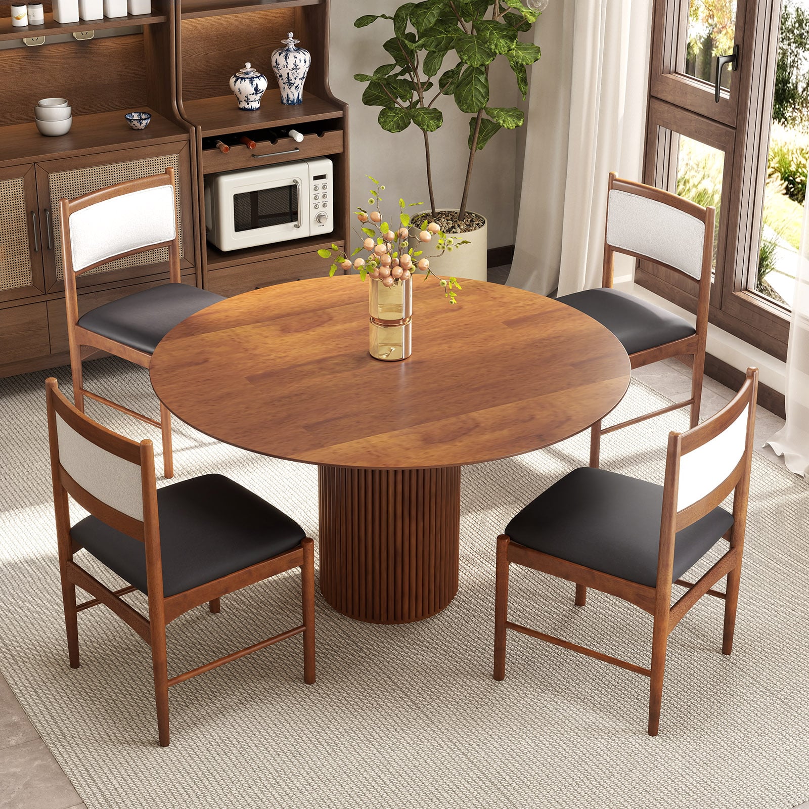 Wooden Dining Chair with Rubber Wood Frame Set of 2-Walnut