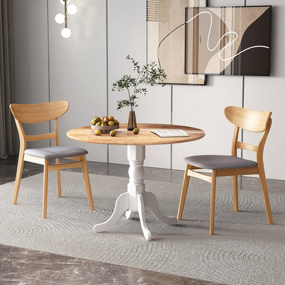 Wooden Dining Table with Round Tabletop and Curved Trestle Legs-Natural &amp; White