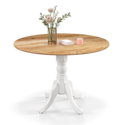Wooden Dining Table with Round Tabletop and Curved Trestle Legs-Natural &amp; White