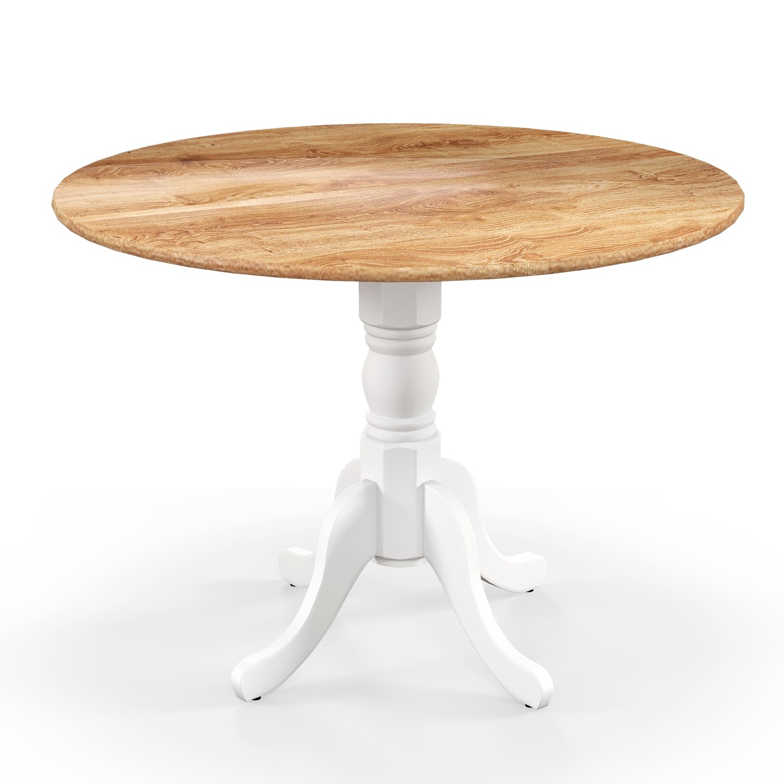 Wooden Dining Table with Round Tabletop and Curved Trestle Legs-Natural &amp; White