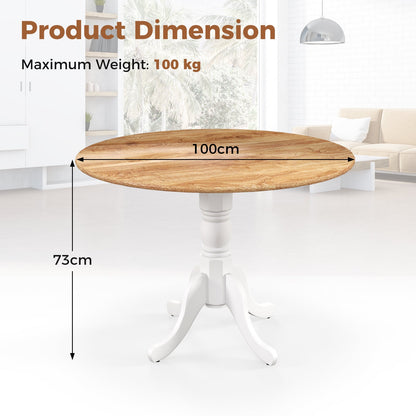 Wooden Dining Table with Round Tabletop and Curved Trestle Legs-Natural &amp; White