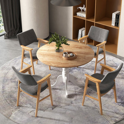 Wooden Dining Table with Round Tabletop and Curved Trestle Legs-Natural &amp; White