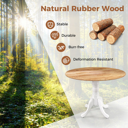 Wooden Dining Table with Round Tabletop and Curved Trestle Legs-Natural &amp; White