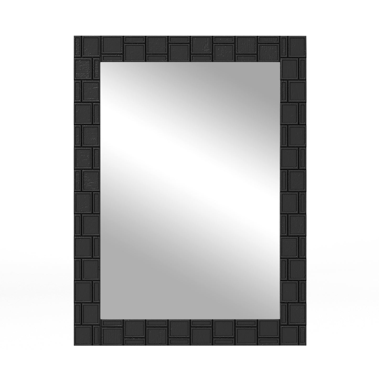 80 x 60 cm Wooden Framed Wall Mirror with Metal Hooks-Black