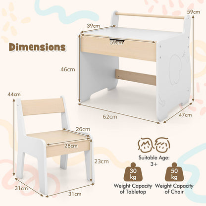 Wooden Kids Activity Table and Chair Set with 2 in 1 Detachable Tabletop-White