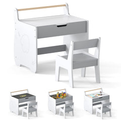 Wooden Kids Activity Table and Chair Set with 2 in 1 Detachable Tabletop-Light Grey