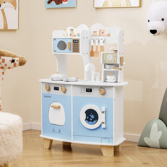 Wooden Kids Kitchen Playset Play Kitchen with Coffee Maker for 3+ Years Old-Blue