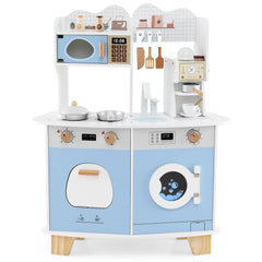 Wooden Kids Kitchen Playset Play Kitchen with Coffee Maker for 3+ Years Old-Blue