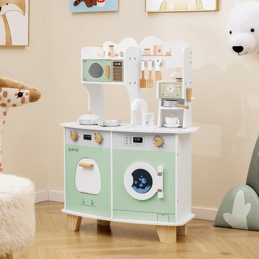 Wooden Kids Kitchen Playset with Coffee Maker for 3+ Years Old-Green