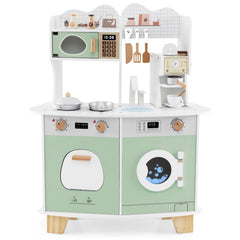 Wooden Kids Kitchen Playset with Coffee Maker for 3+ Years Old-Green