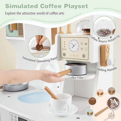 Wooden Kids Kitchen Playset with Coffee Maker for 3+ Years Old-Green