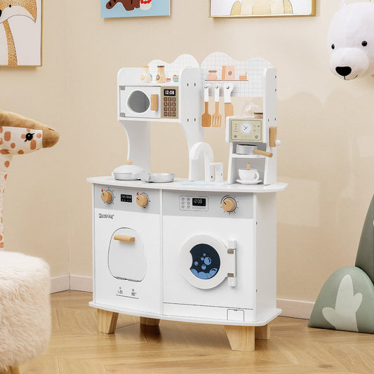 Wooden Kids Kitchen Playset with Coffee Maker for 3+ Years Old-White