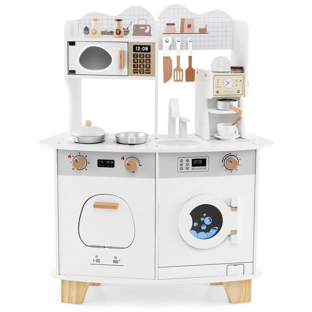 Wooden Kids Kitchen Playset with Coffee Maker for 3+ Years Old-White