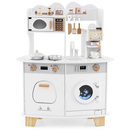 Wooden Kids Kitchen Playset with Coffee Maker for 3+ Years Old-White
