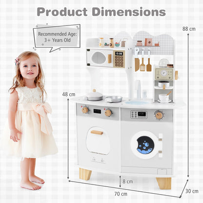 Wooden Kids Kitchen Playset with Coffee Maker for 3+ Years Old-White
