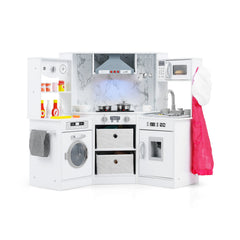 Wooden Kids Play Kitchen Corner with Lights and Water Circulation System-White