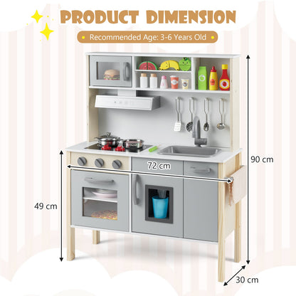 Wooden Kids Play Kitchen Set with Microwave Stoves Oven-Grey