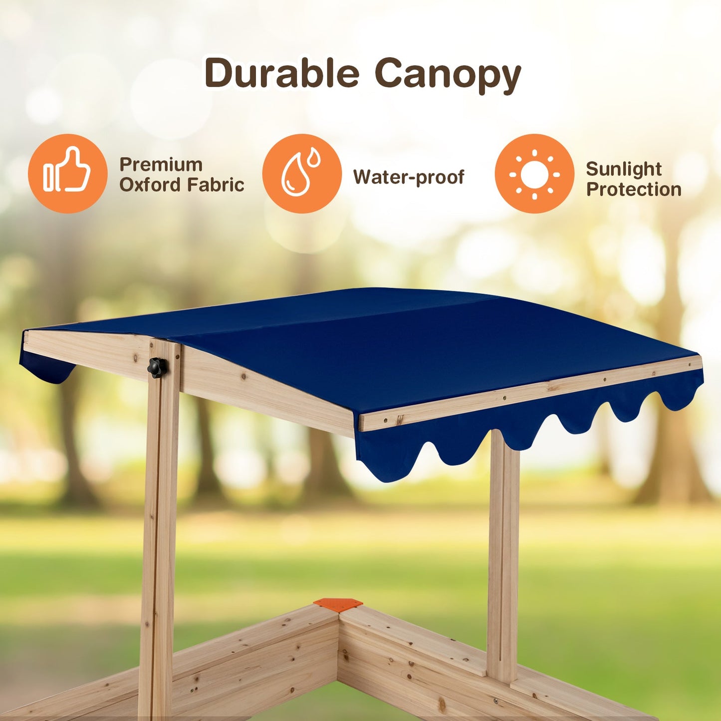 Wooden Kids Sandbox with Height-Adjustable Canopy and Protective Corners