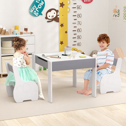 Wooden Kids Table and Chair Set with Hidden Storage-Gray &amp;amp; White