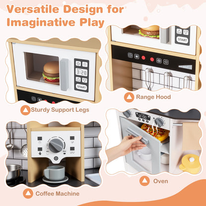 Wooden Kitchen Playset with Sound and Light for Boys Girls-Gray & White