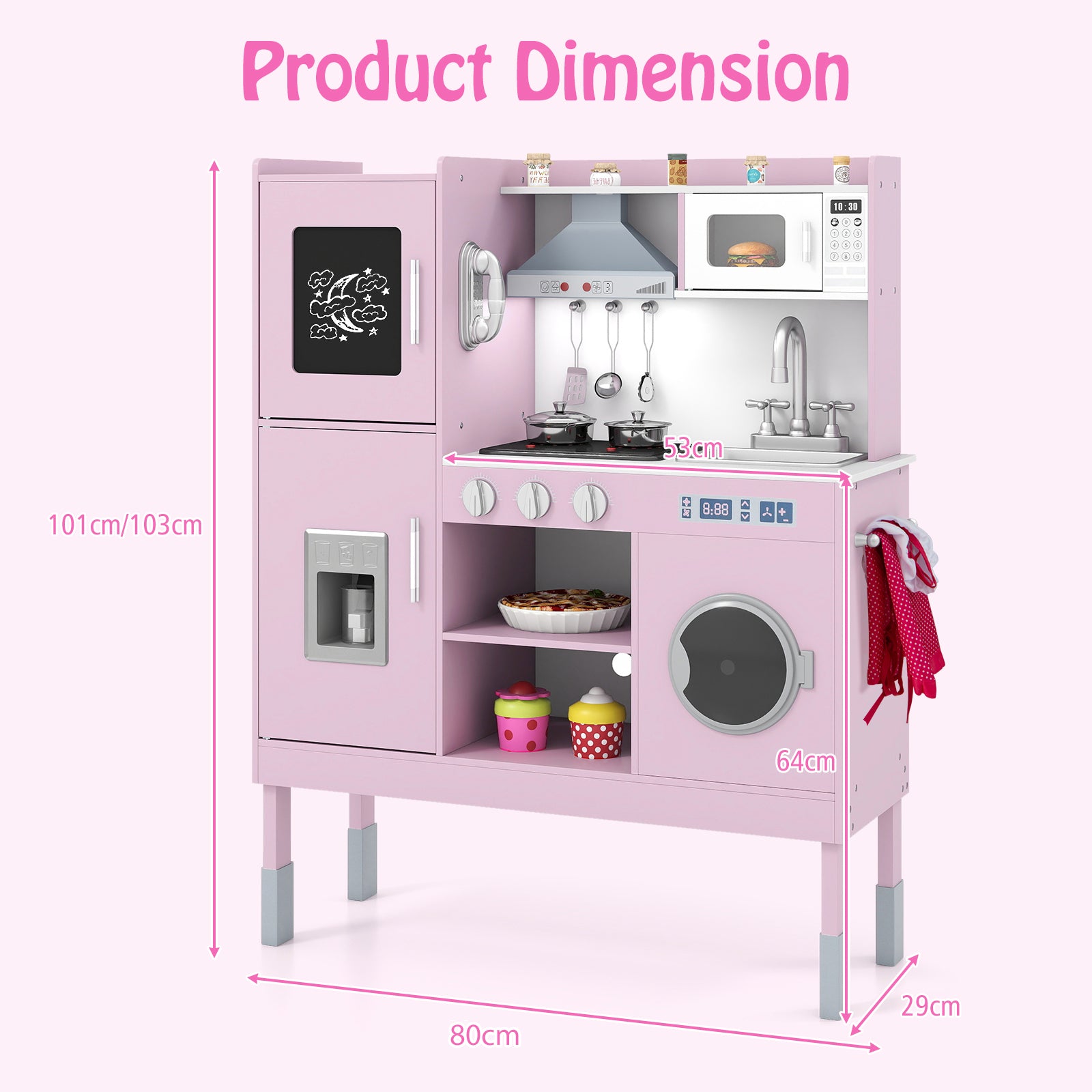 Wooden Kitchen Toy Set with 16 Pieces Accessories and Real Sounds-Pink