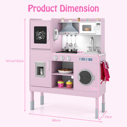 Wooden Kitchen Toy Set with 16 Pieces Accessories and Real Sounds-Pink