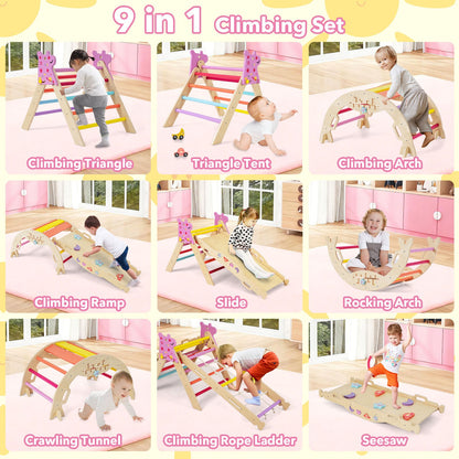 Wooden Montessori Climbing Set with Climbing Rope and Ladder-Colourful
