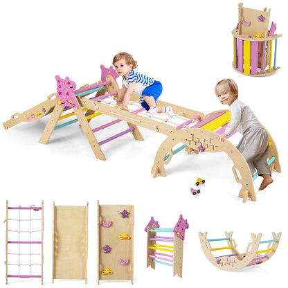 Wooden Montessori Climbing Set with Climbing Rope and Ladder-Macaron