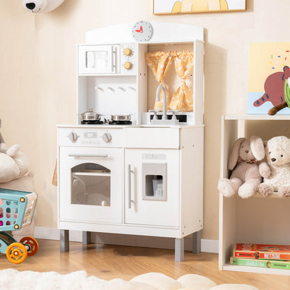 Wooden Play Kitchen for Kids with 3 Adjustable Heights with Stoves and Ice Maker-White