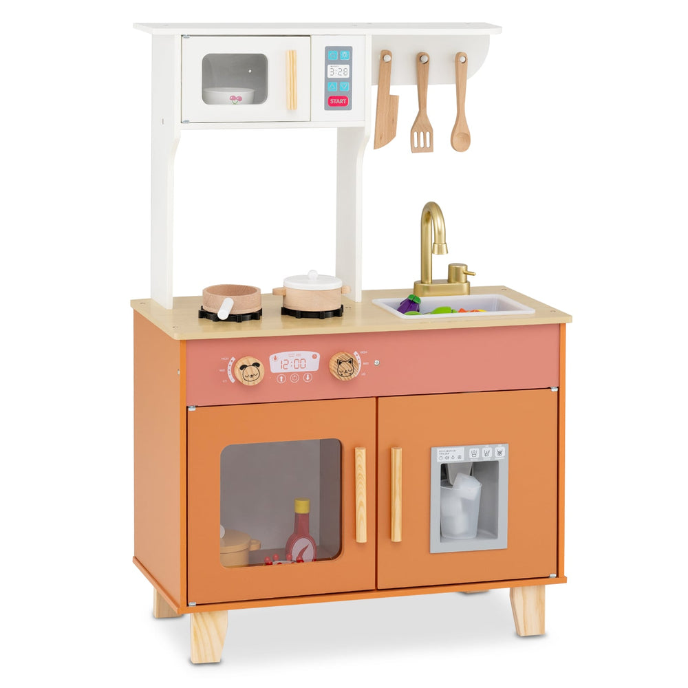 Wooden Play Kitchen with Cookware Accessories for Ages 3-6-Orange