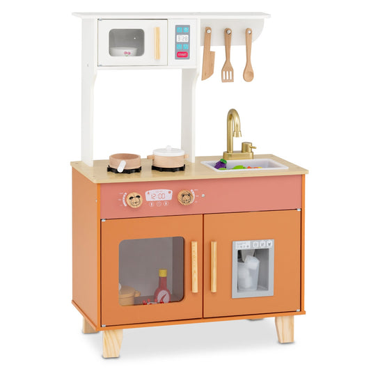 Wooden Play Kitchen with Cookware Accessories for Ages 3-6-Orange