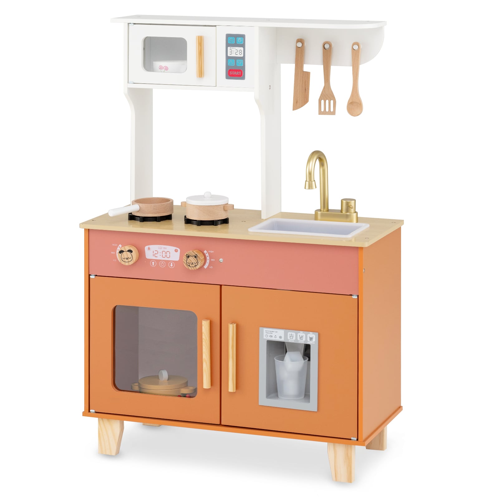 Wooden Play Kitchen with Cookware Accessories for Ages 3-6-Orange