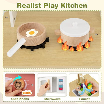 Wooden Play Kitchen with Cookware Accessories for Ages 3-6-Orange