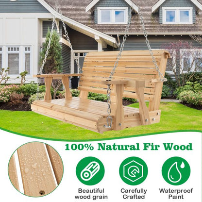 2-seater swing bench made of wood, loadable up to 240 kg, garden swing with cup holders, natural