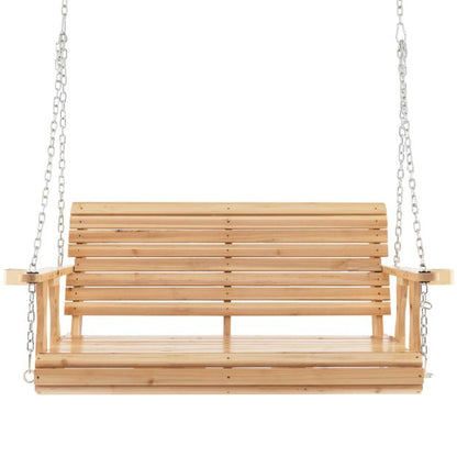 2-seater swing bench made of wood, loadable up to 240 kg, garden swing with cup holders, natural