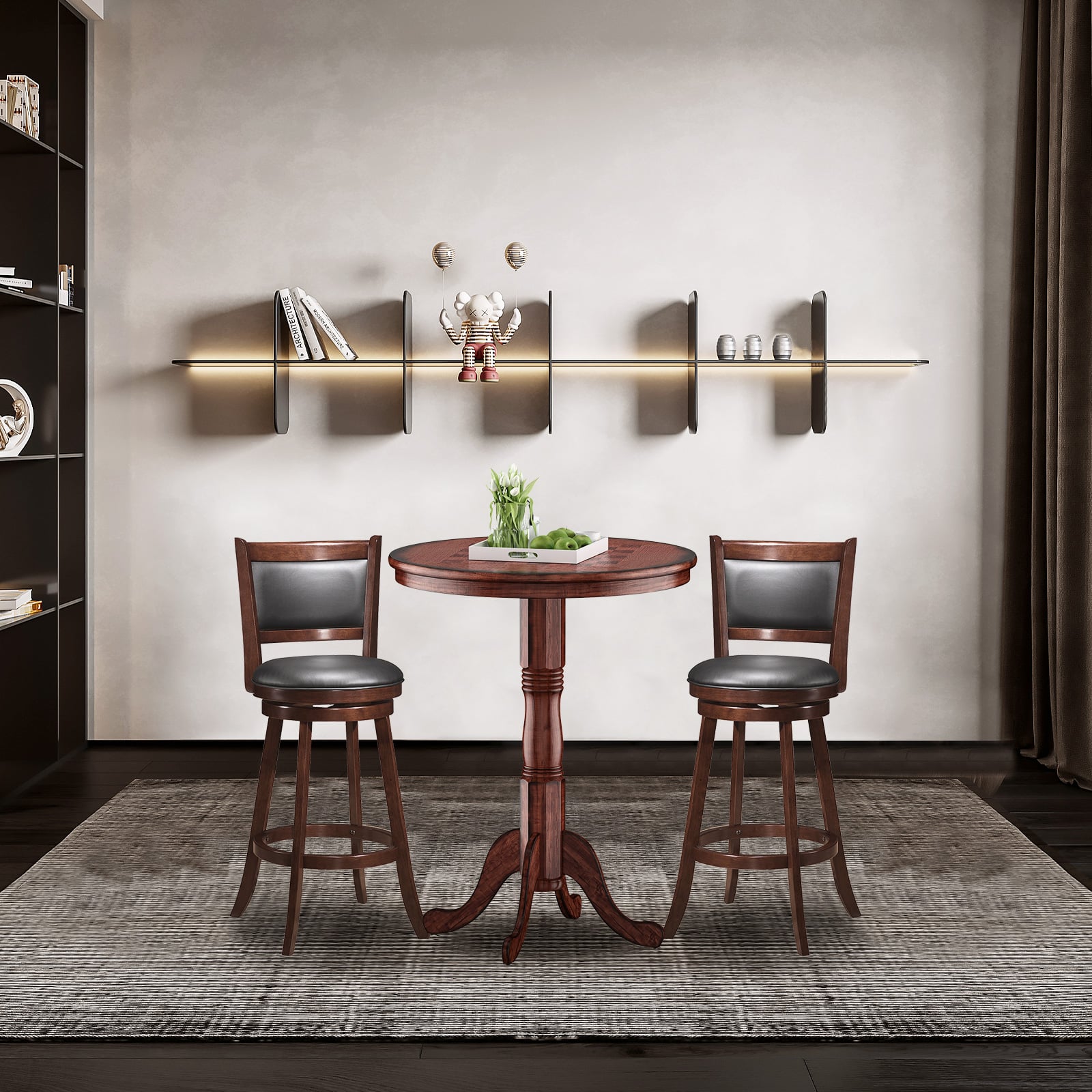 Wooden Pub Pedestal Dining Table with Stable Base and Spacious Tabletop