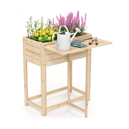 63 x 34 x 74 cm Wooden Raised Garden Bed with Legs and Foldable Side Table