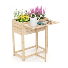 63 x 34 x 74 cm Wooden Raised Garden Bed with Legs and Foldable Side Table