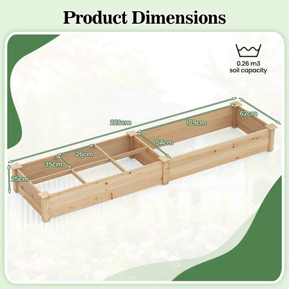 Wooden Raised Garden Bed with 2 Planter Boxes and Dividers-Natural