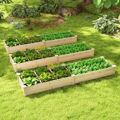 Wooden Raised Garden Bed with 2 Planter Boxes and Dividers-Natural