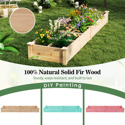 Wooden Raised Garden Bed with 2 Planter Boxes and Dividers-Natural
