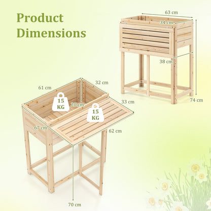 63 x 34 x 74 cm Wooden Raised Garden Bed with Legs and Foldable Side Table
