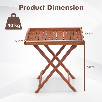 Wooden Side Table with Slatted Tabletop and Sturdy X-shaped Frame-C