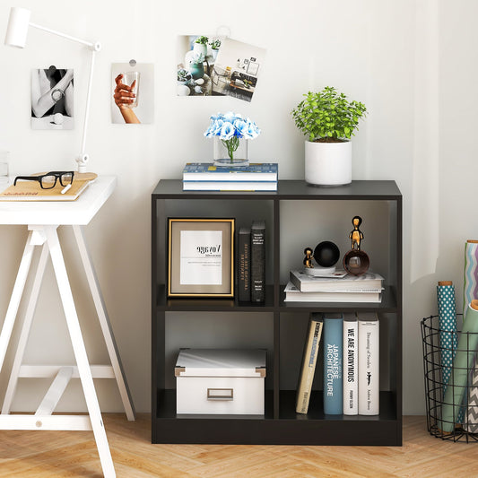 4-cube Wooden Storage Cabinet with Anti-Toppling Device -Black