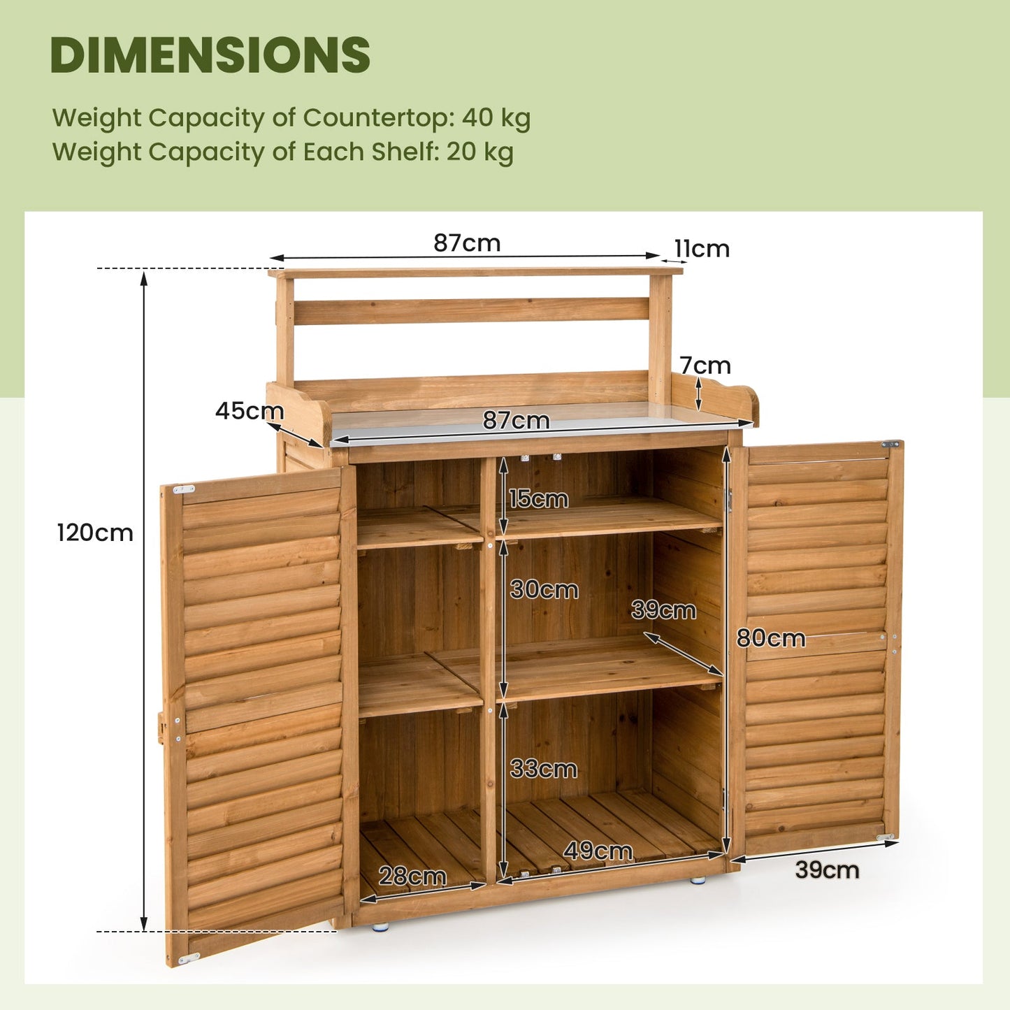 Wooden Storage Cabinet with Galvanized Metal Countertop-Natural
